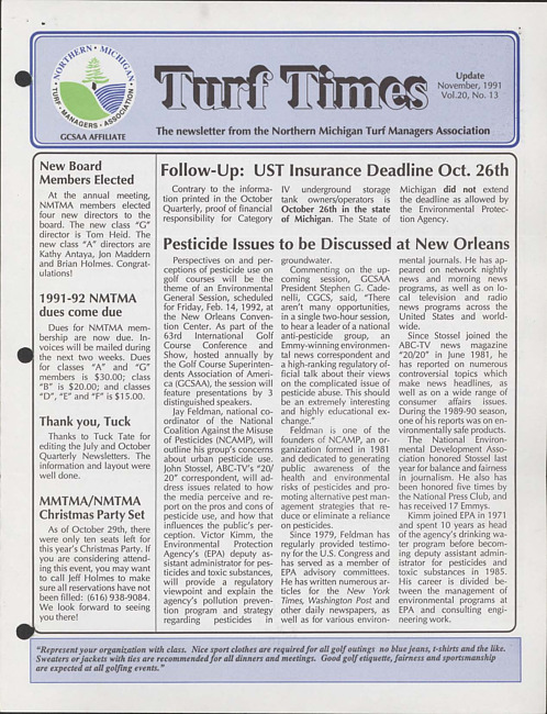Turf times. Vol. 20 no. 13 (1991 November)