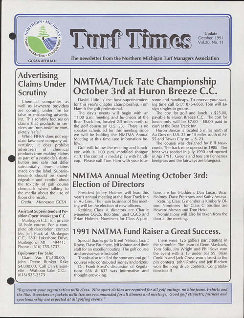 Turf times. Vol. 20 no. 11 (1991 October)