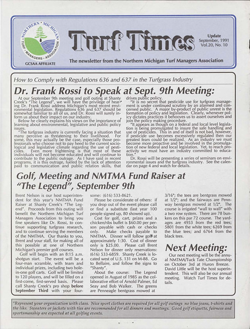 Turf times. Vol. 20 no. 10 (1991 September)