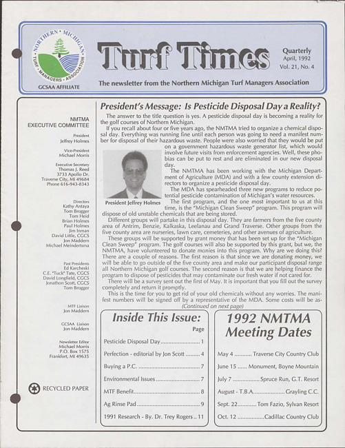 Turf times. Vol. 21 no. 4 (1992 April)