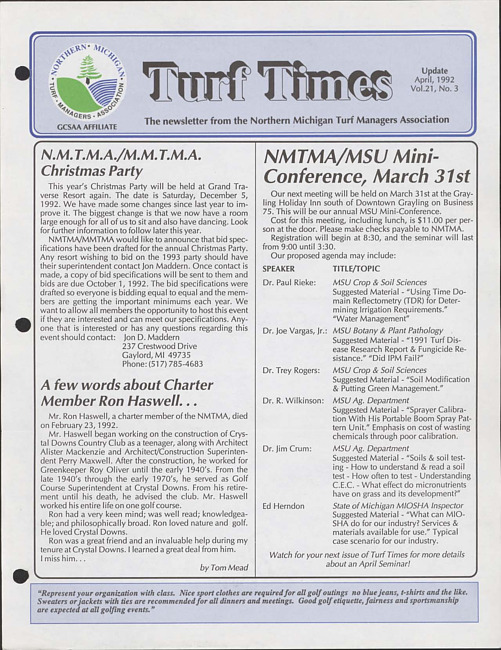 Turf times. Vol. 21 no. 3 (1992 April)