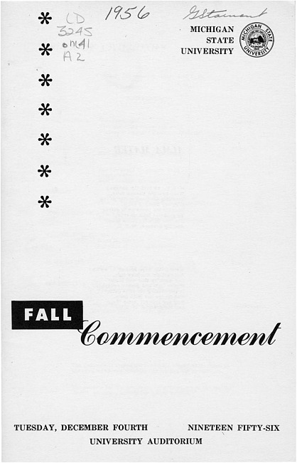  Commencement program. (1956 Fall) 