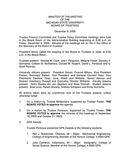  Meeting minutes, December 09, 2005 