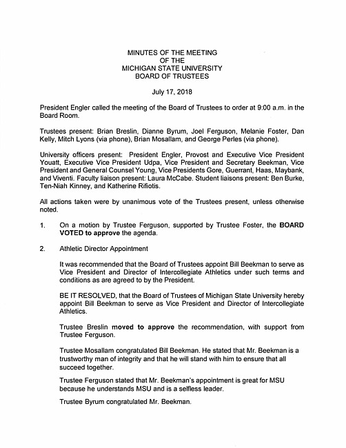 Meeting Minutes of the Board of Trustees (UA 1)