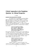 Critical approaches to the population question : an African perspective