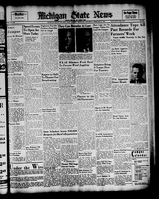 Michigan State news. (1941 February 8)