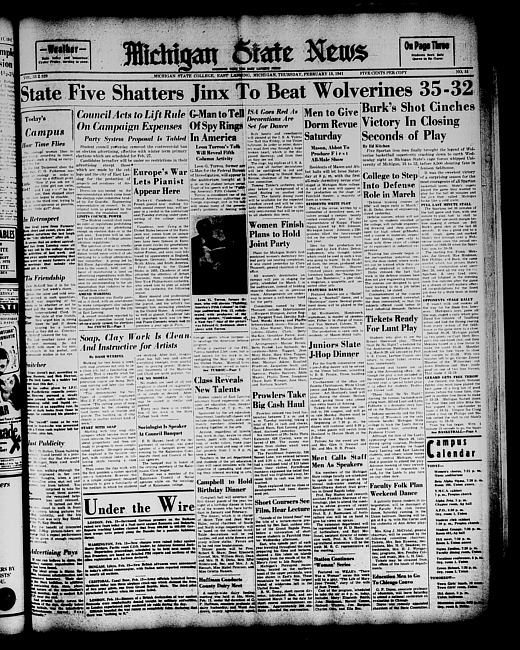 Michigan State news. (1941 February 13)