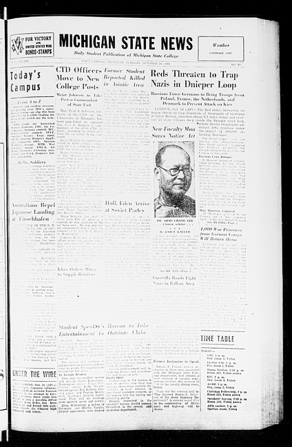 Michigan State news. (1943 October 19)