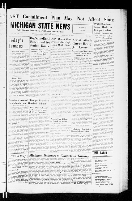 Michigan State news. (1944 February 19)