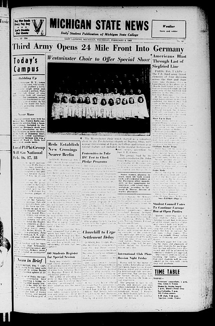 Michigan State news. (1945 February 8)