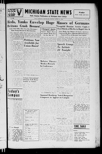 Michigan State news. (1945 April 27)