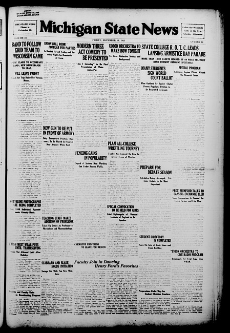 Michigan State news. (1925 November 13)