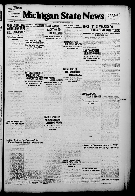 Michigan State news. (1925 November 24)
