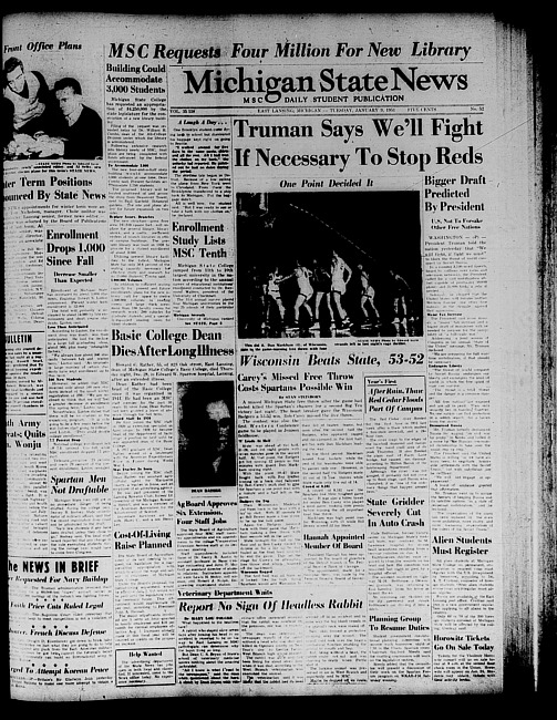 Michigan State news. (1951 January 9)