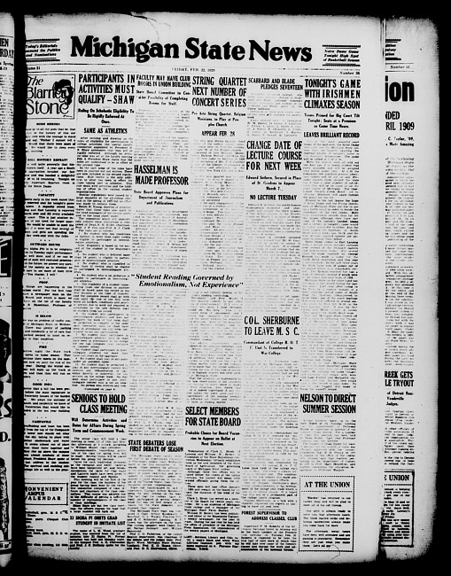 Michigan State news. (1929 February 22)
