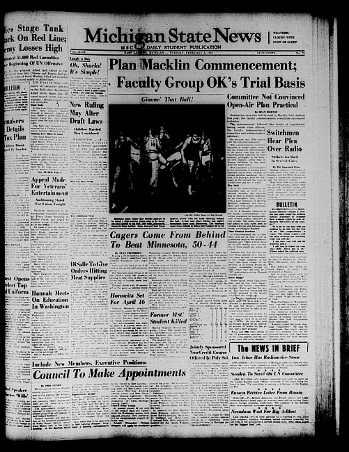Michigan State news. (1951 February 6)