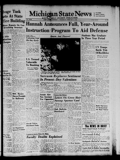 Michigan State news. (1951 February 14)