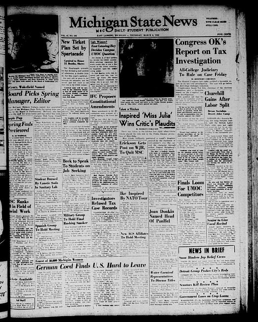 Michigan State news. (1952 March 6)