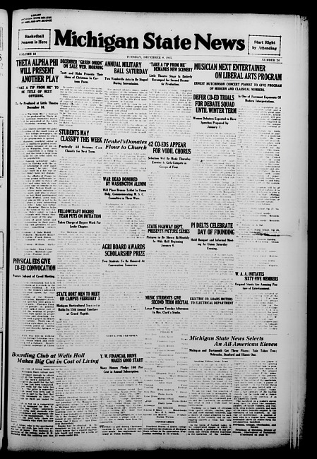 Michigan State news. (1925 December 8)