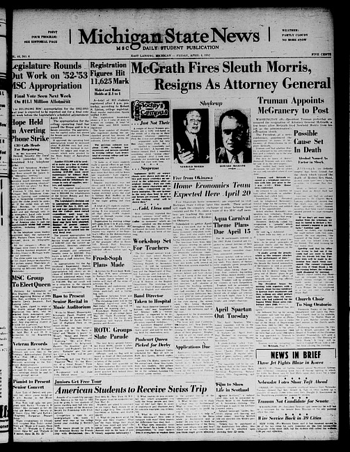 Michigan State news. (1952 April 4)