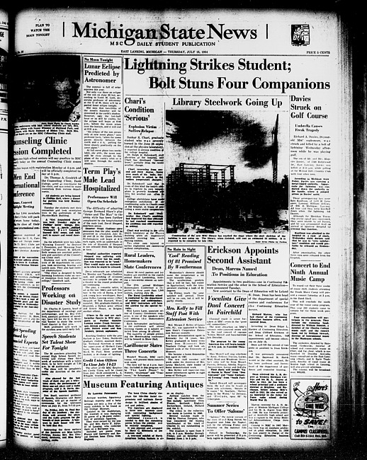 Michigan State news. (1954 July 15)