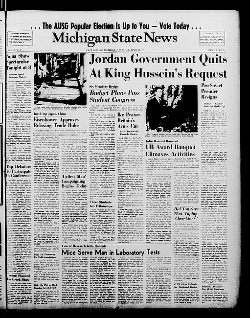 Michigan State news. (1957 April 11)