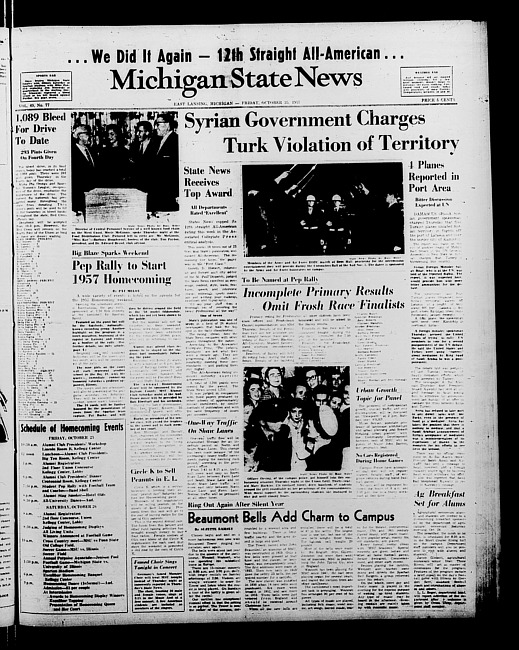 Michigan State news. (1957 October 25)