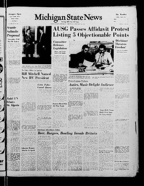 Michigan State news. (1960 February 18)