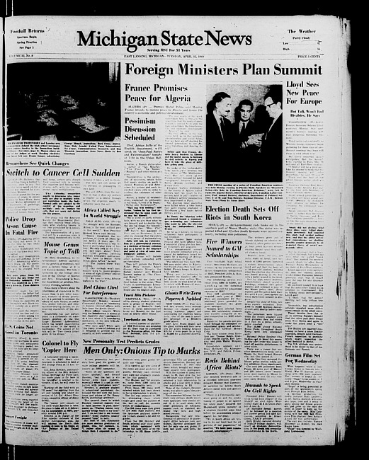 Michigan State news. (1960 April 12)