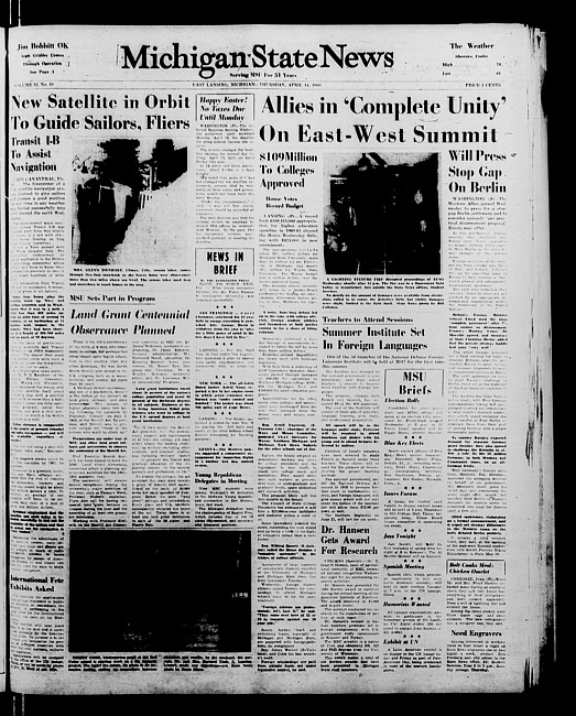 Michigan State news. (1960 April 14)