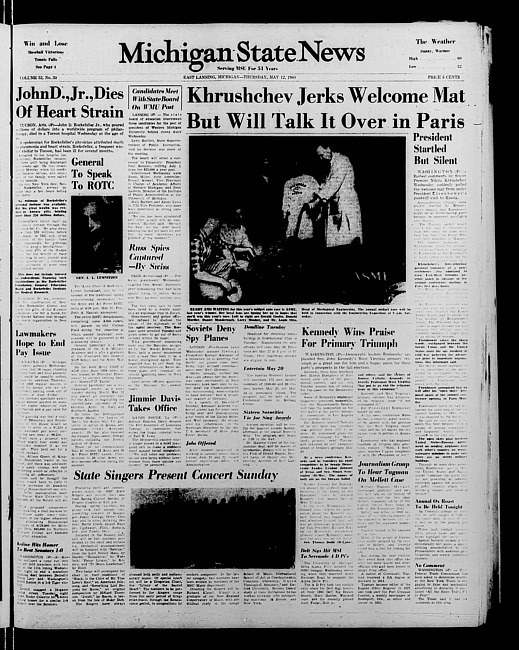 Michigan State news. (1960 May 12)