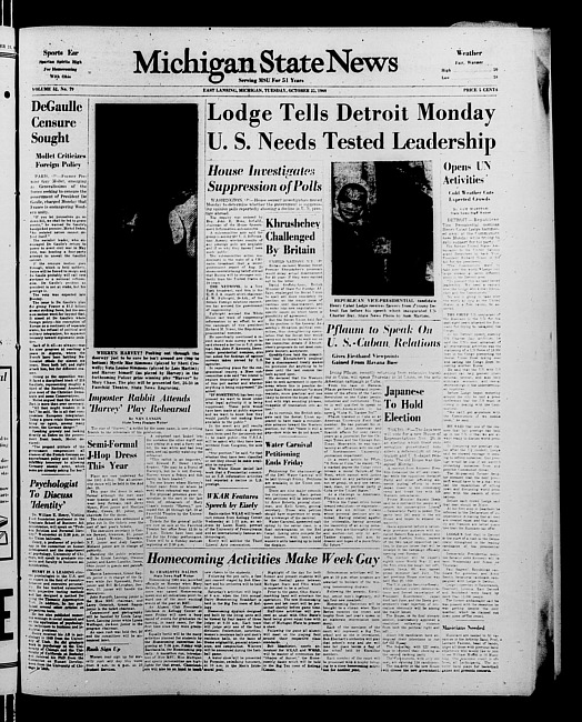 Michigan State news. (1960 October 25)