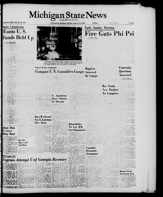 Michigan State news. (1961 January 16)