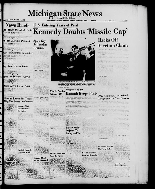 Michigan State news. (1961 February 9)