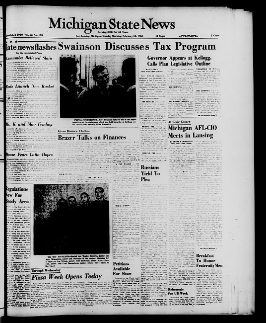 Michigan State news. (1961 February 13)