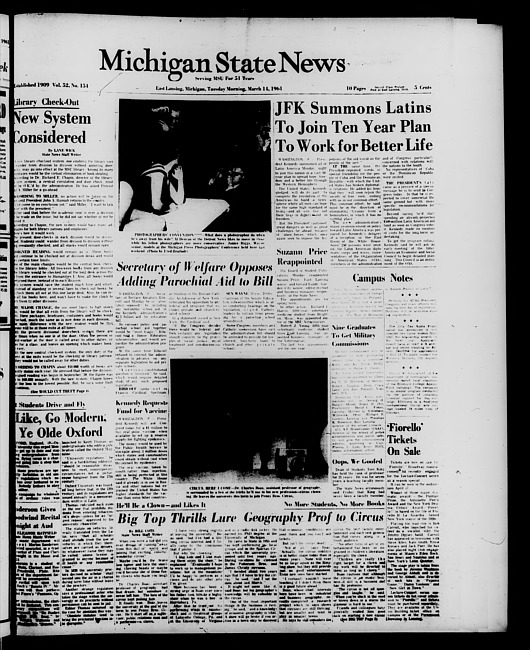 Michigan State news. (1961 March 14)