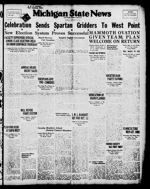 Michigan State news. (1931 October 9)