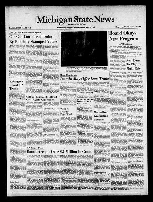 Michigan State news. (1961 April 3)