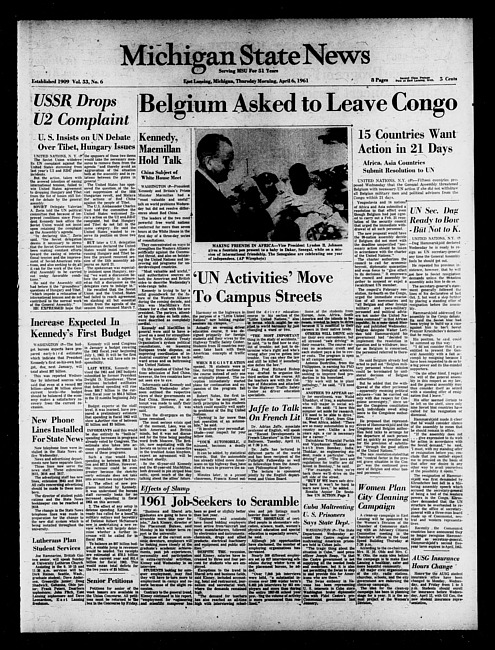 Michigan State news. (1961 April 6)