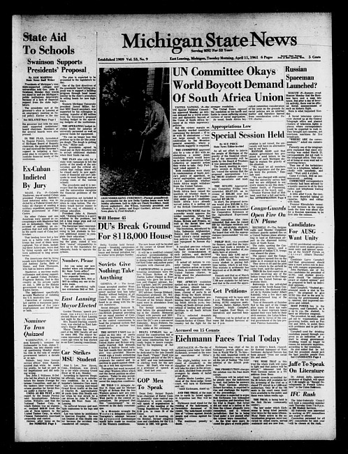 Michigan State news. (1961 April 11)