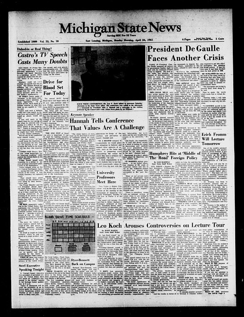 Michigan State news. (1961 April 24)