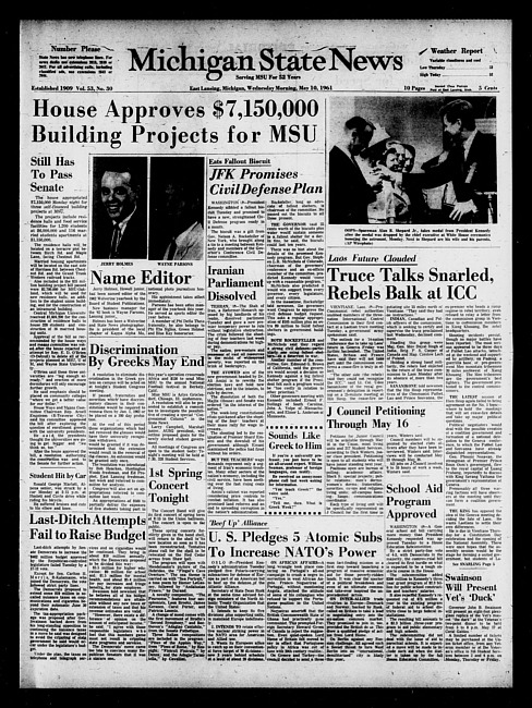 Michigan State news. (1961 May 10)