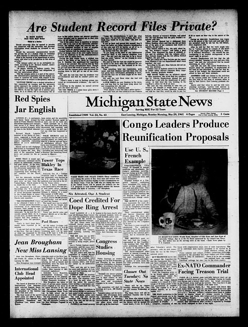 Michigan State news. (1961 May 29)