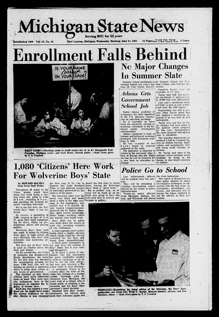 Michigan State news. (1961 June 21)