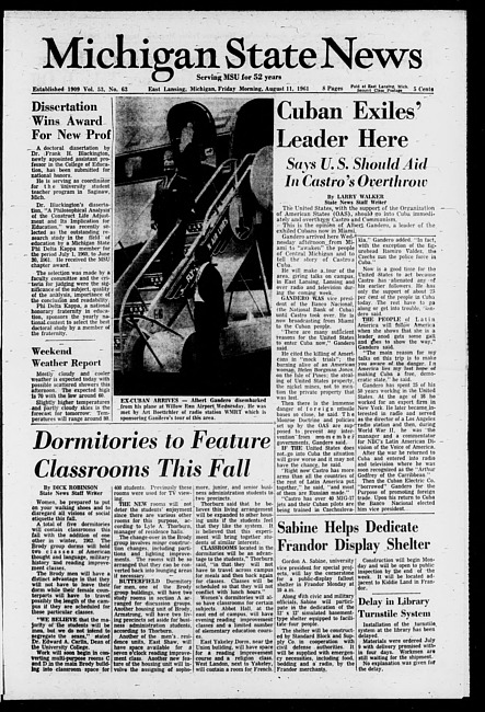 Michigan State news. (1961 August 11)