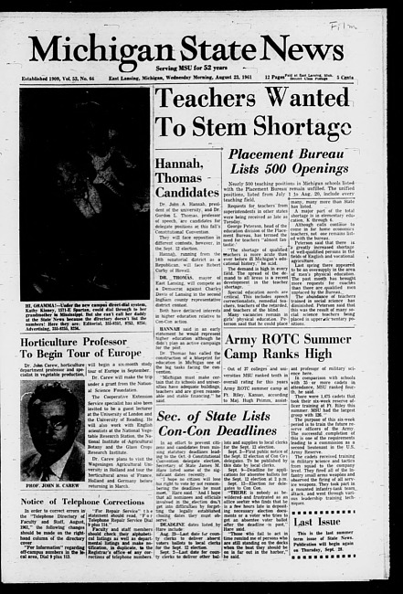 Michigan State news. (1961 August 23)