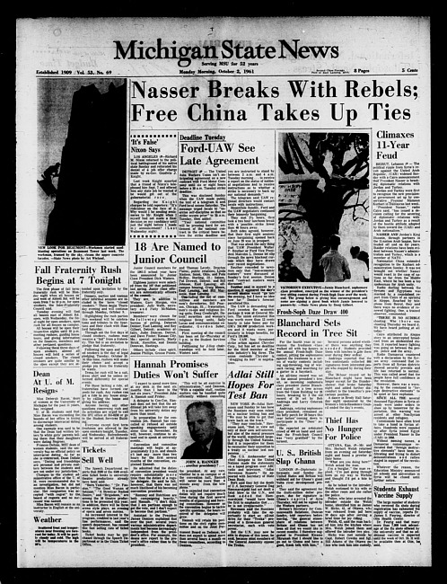 Michigan State news. (1961 October 2)