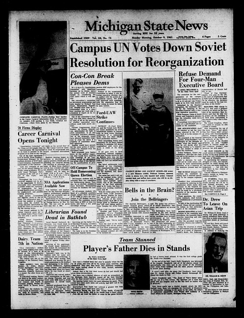 Michigan State news. (1961 October 9)