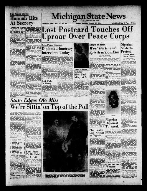 Michigan State news. (1961 October 17)