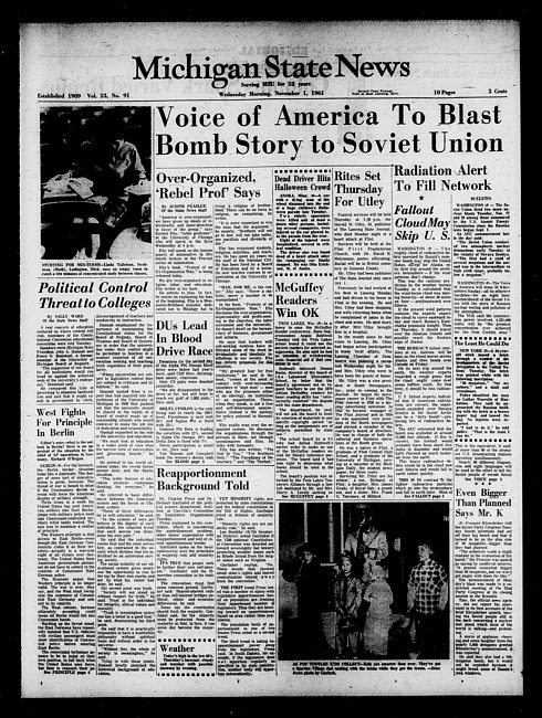 Michigan State news. (1961 November 1)